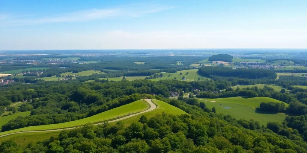 Landschaftspark Hoheward mit grünen Hügeln und Aussichtspunkten.