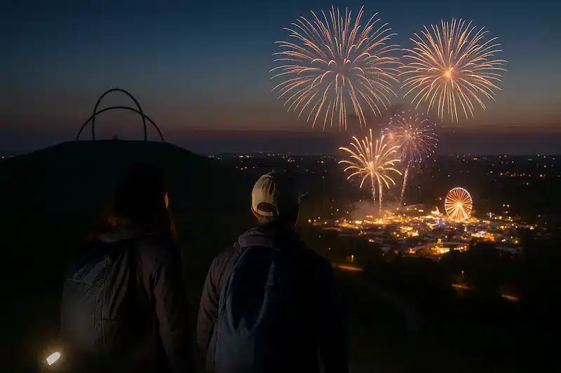 Symbolbilld- Nachtwanderung zum Feuerwerk der Cranger Kirmes, Ki-generiert