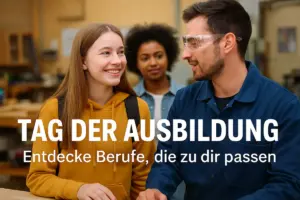 Junge Menschen im Gespräch mit Ausbilder beim Tag der Ausbildung in Herten 2025