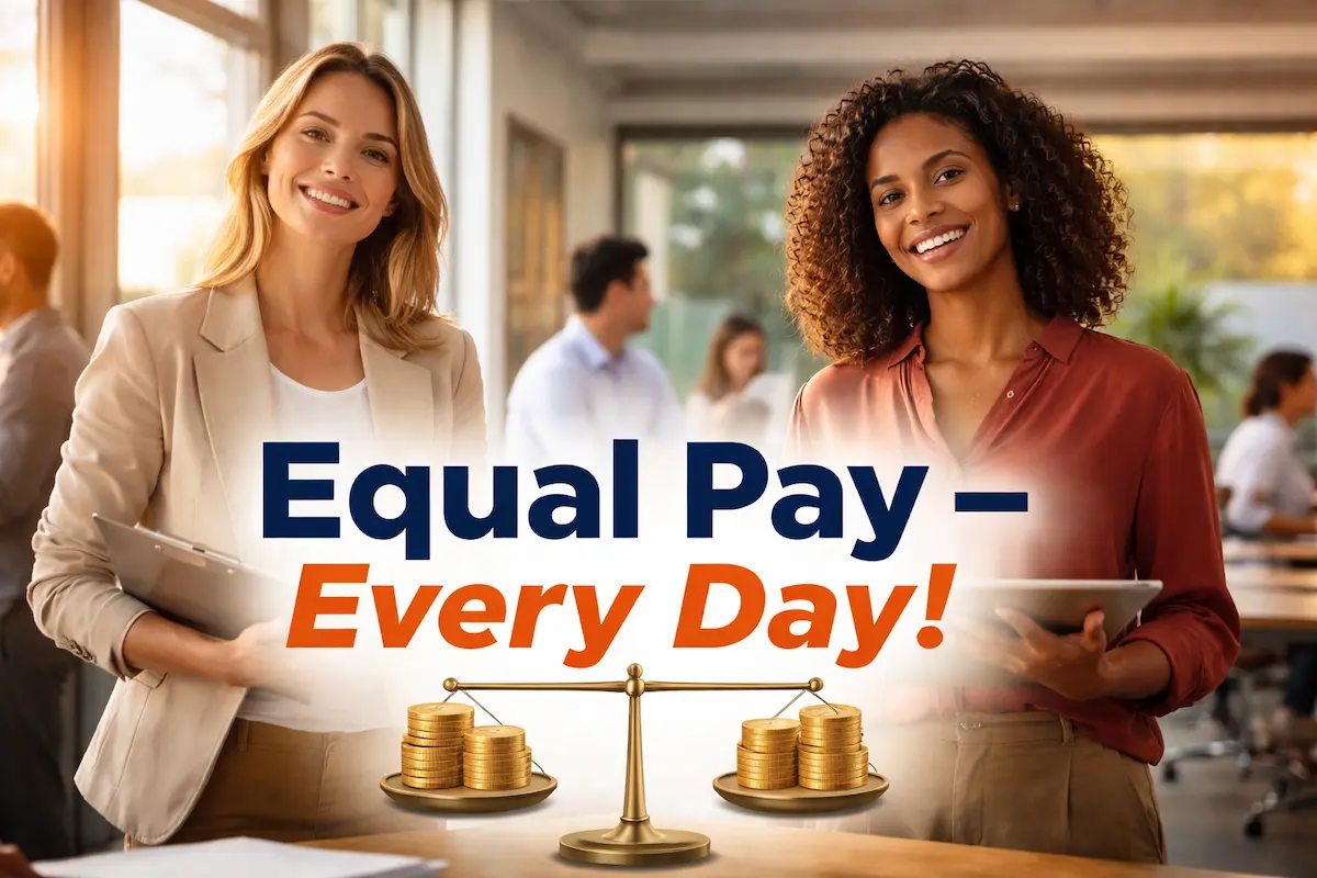 Equal Pay – Every Day!: Zwei berufstätige Frauen stehen für gerechte Bezahlung und Entgeltgleichheit im modernen Arbeitsumfeld.