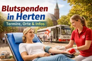 Blutspenden in Herten: Spenderin bei mobiler DRK-Blutspende vor Ort