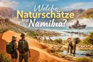 Welche Naturschätze birgt Namibia: Wüstenlandschaft mit Elefanten, Giraffen und Küstenpanorama